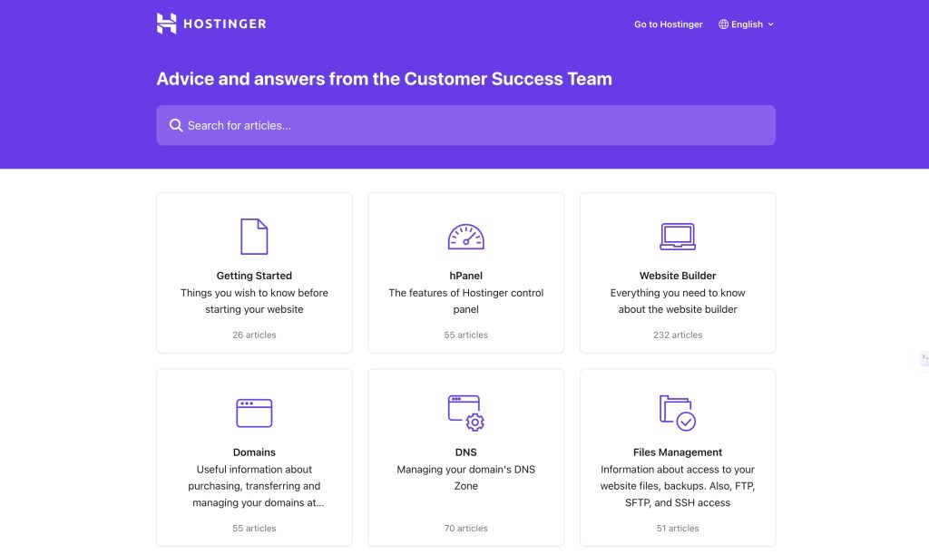 Hostinger's well-organized knowledge base.