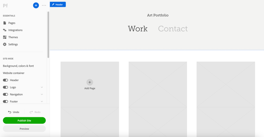 Adobe Portfolio editor page