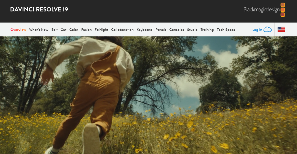 DaVinci Resolve's website home page