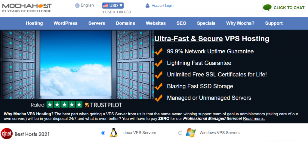 Mochahost VPS hosting landing page