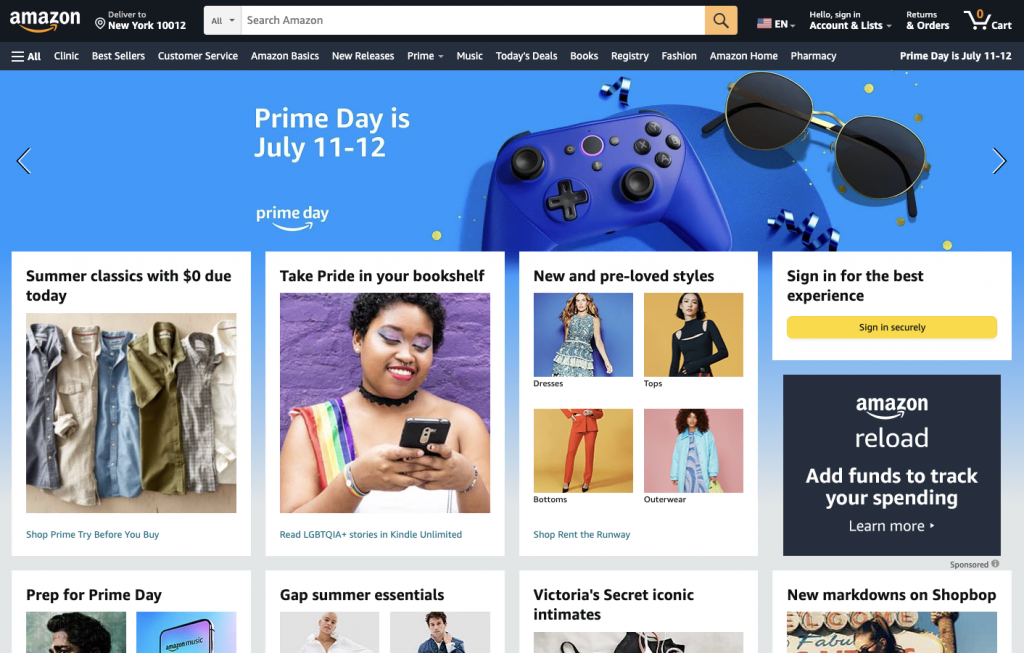 Amazon landing page