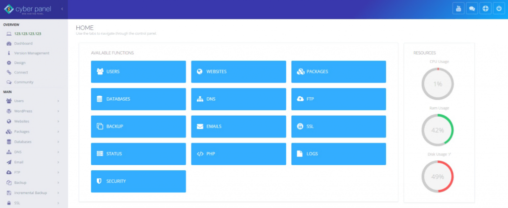 CyberPanel main dashboard interface