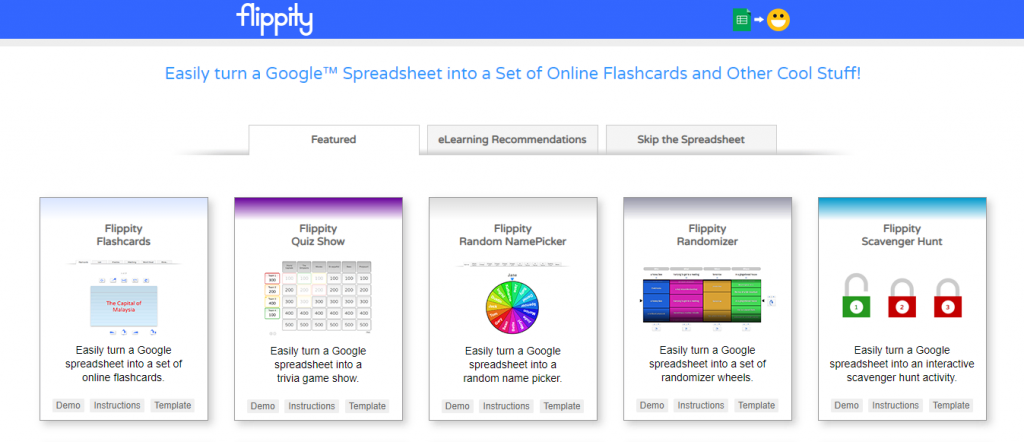 Flashcards, Quiz Shows, Randomizers and more examples of Google Sheets with Flippity