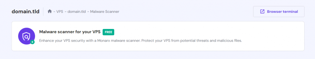 Hostinger's malware scanner feature on hPanel