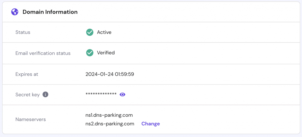 Domain information table with nameservers