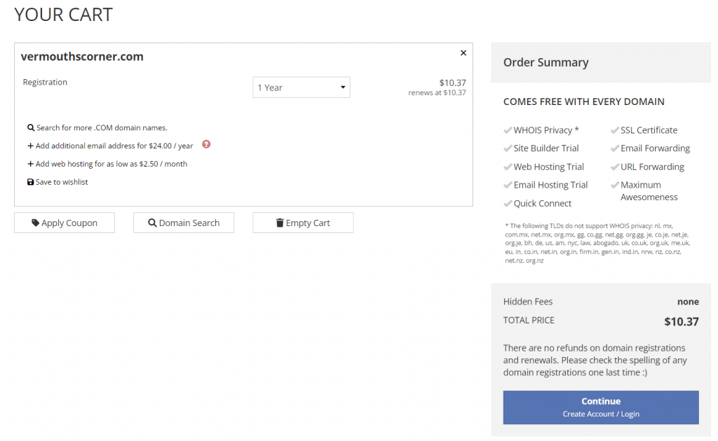 Pricing simulation for Porkbun domain name registration