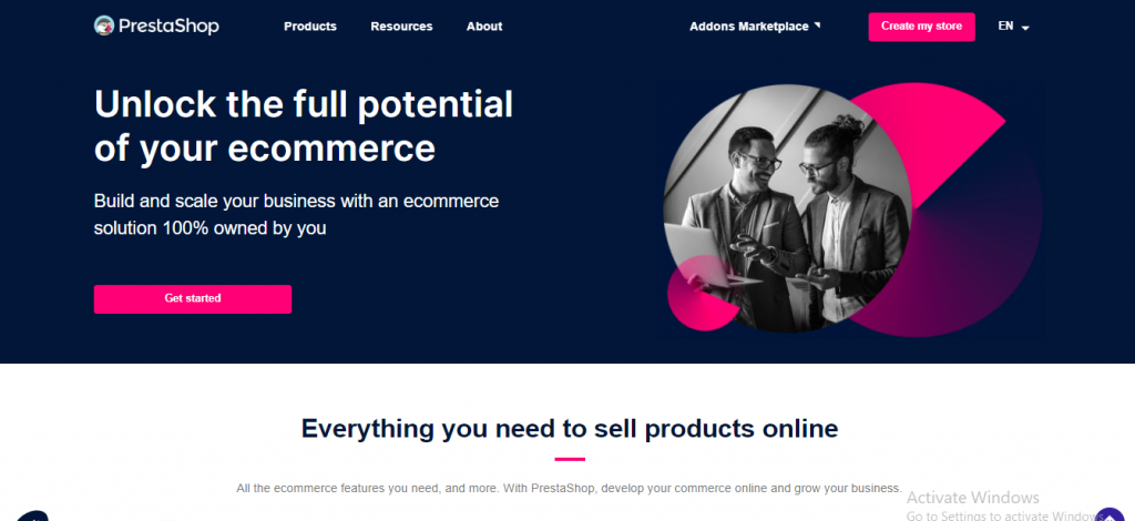 PrestaShop website homepage