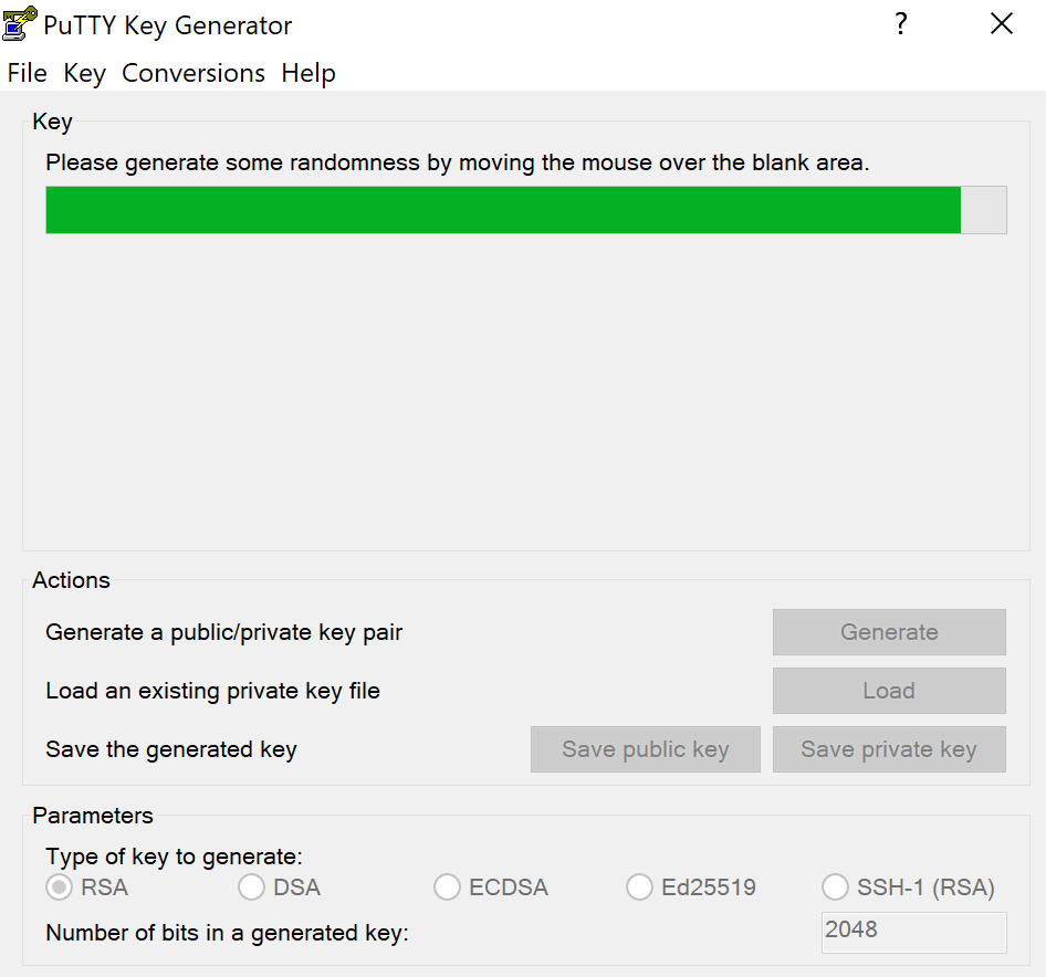 puttygen key generator progress bar