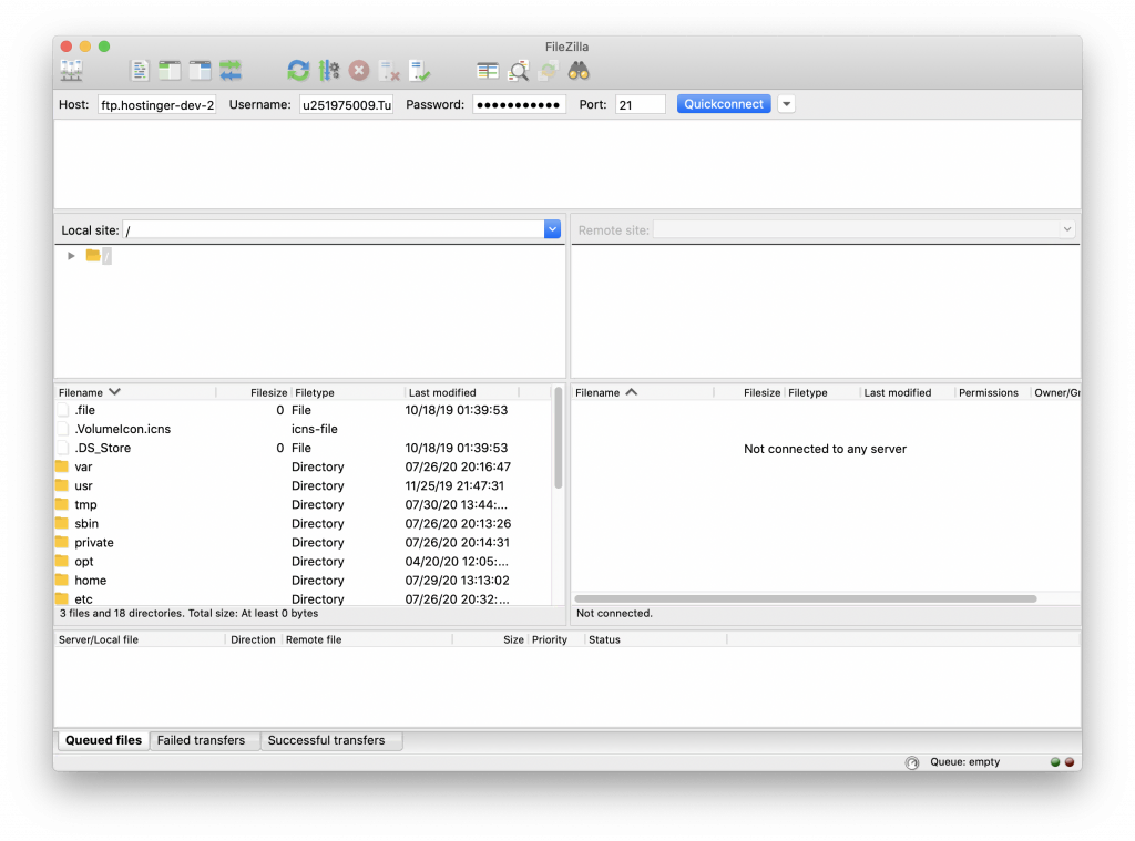 filezilla login prompt and quickconnect button