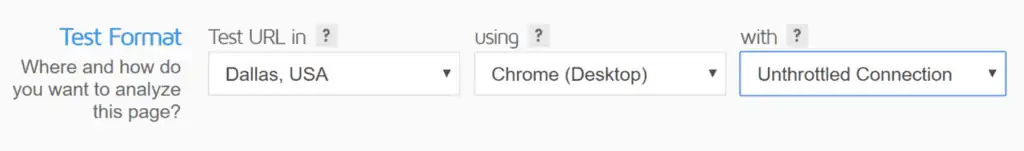 Test configuration in GTmetrix