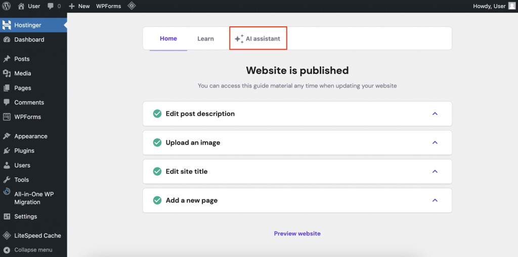 Hostinger WordPress AI Assistant