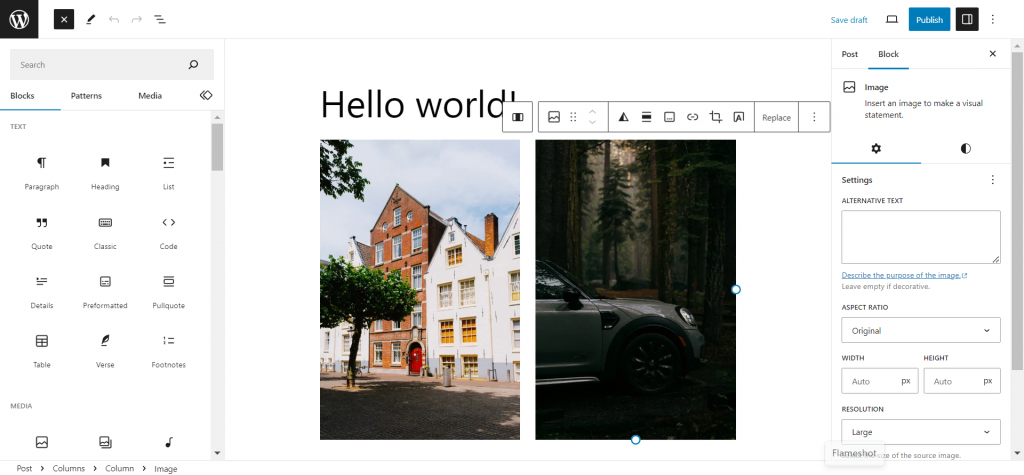 WordPress Gutenberg editor interface