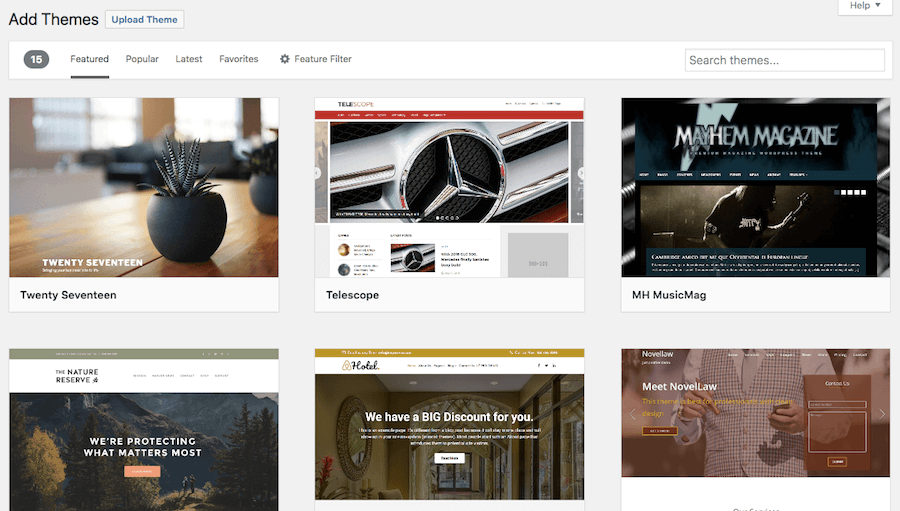 WordPress theme selection.