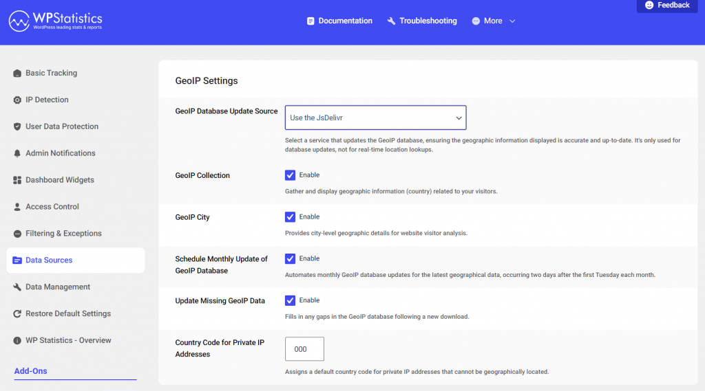 WP Statistics' interface